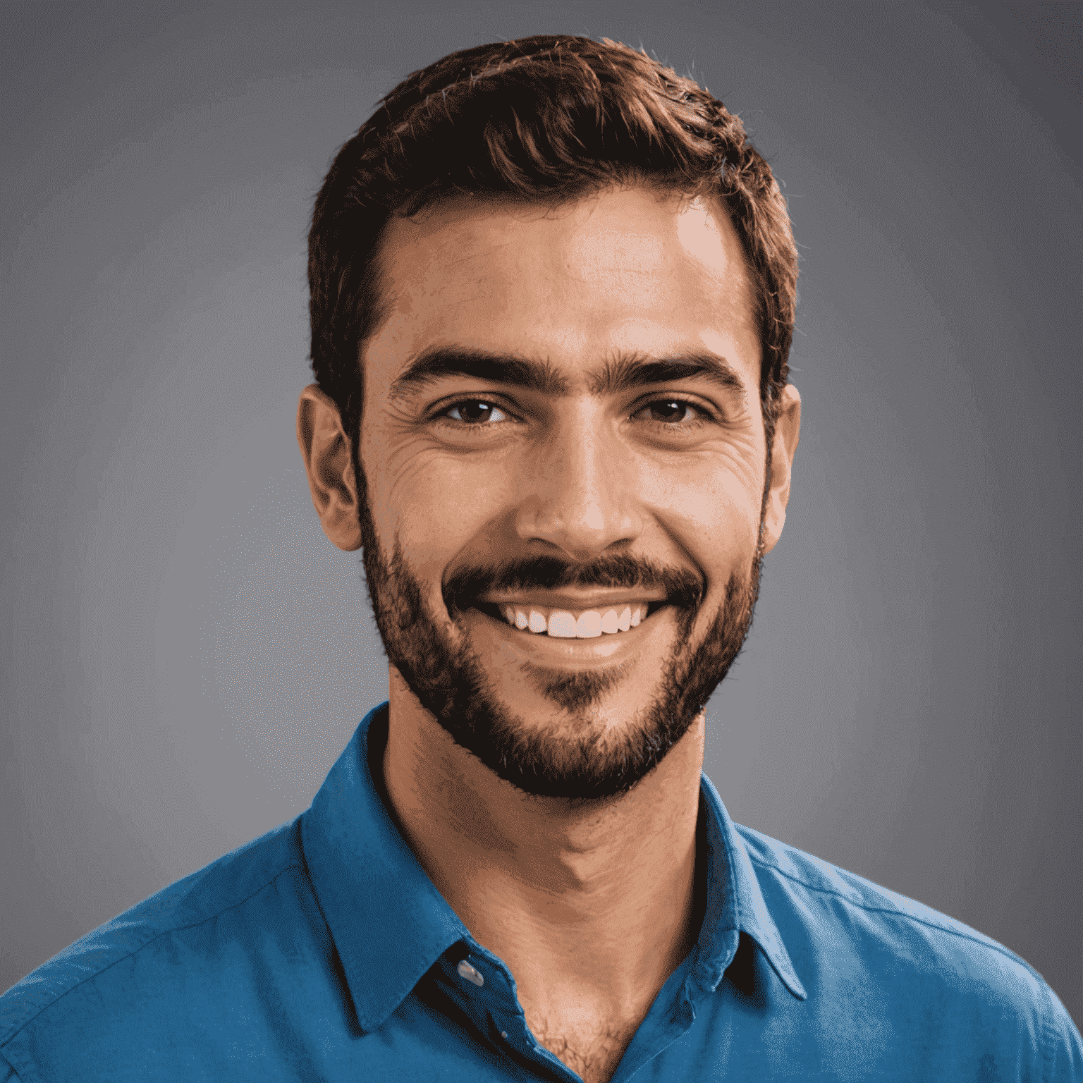 Foto de Carlos Rodríguez, instructor principal de jupusou.com. Hombre joven con barba corta y camisa azul, sonriendo